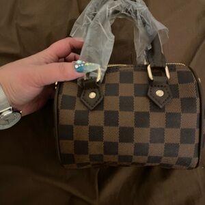 Checkered Brown Handbag and wallet